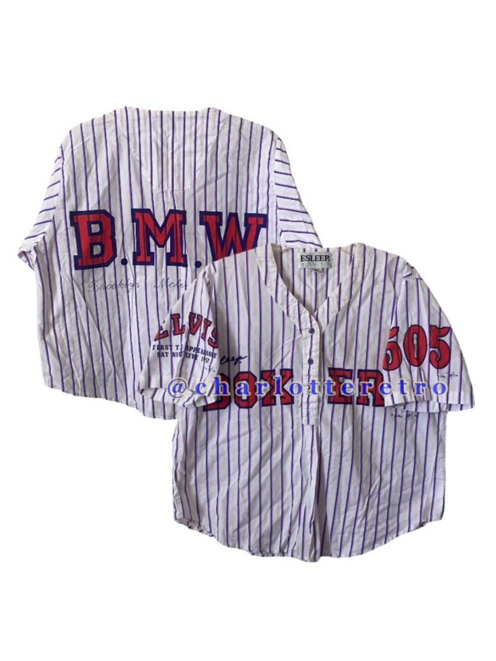 90s Esleep • BMW x  Elvis Pinstriped Baseball PJ Jersey Top